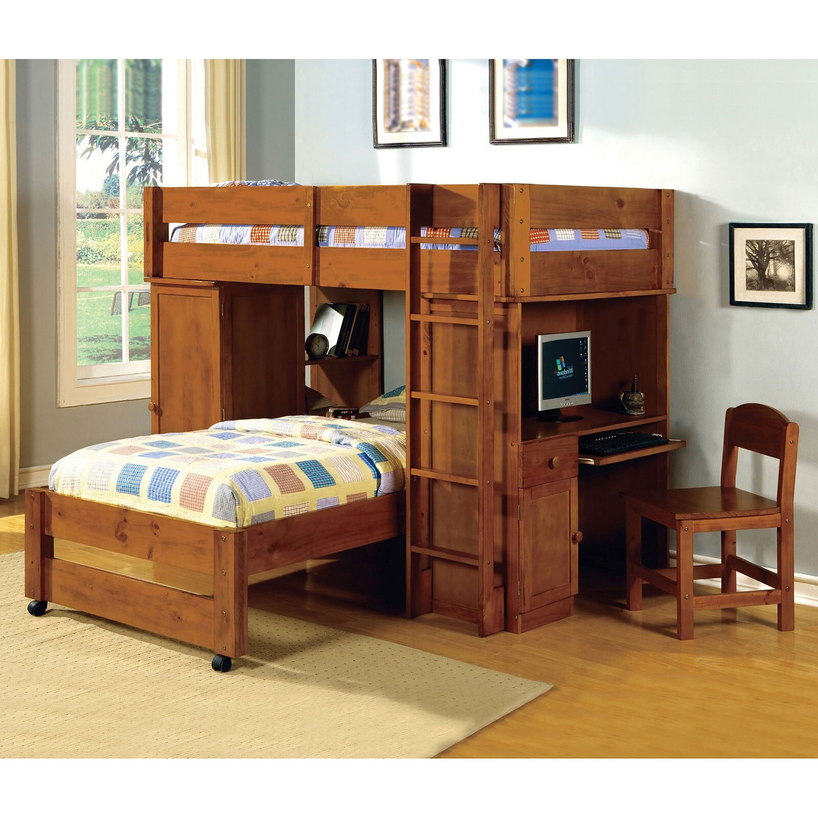 Harriet Bee Cray Twin L Shape Bunk Bed With Bookcase And Drawers