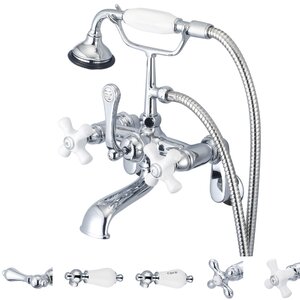 Stonington Adjustable Center Wall Mount Tub Faucet With Swivel Wall Connector & Handheld Shower