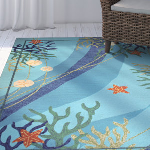 Coeymans Underwater Blue Coral and Starfish Indoor/Outdoor Area Rug