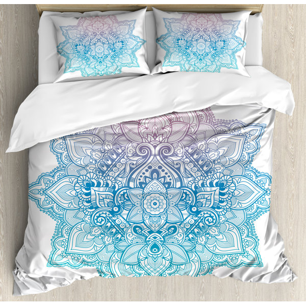 Pink Purple Lotus Boho Mandala KING Size Bedding Bedsheet Set Pillow Covers
