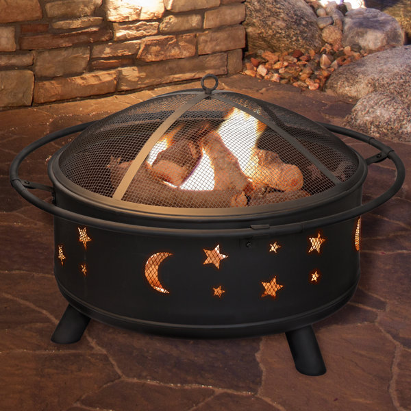 Jackman Star And Moon Steel Wood Burning Fire Pit By Millwood Pines