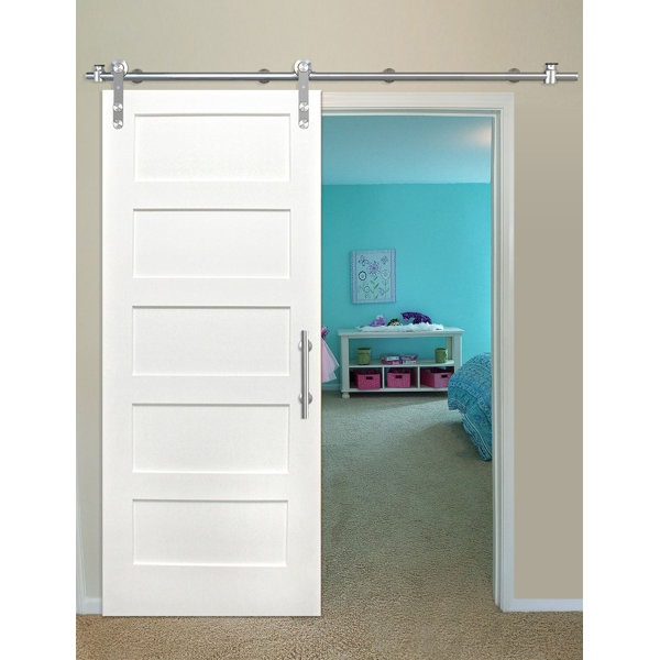 Shaker 5 Panel Primed Solid Wood Panelled Pine Interior Barn Door by Creative Entryways