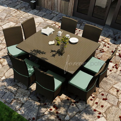 Hampton 9 Piece Dining Set with Sunbrella Cushions Forever Patio Fabric: Canvas Spa / Canvas Spa Welt