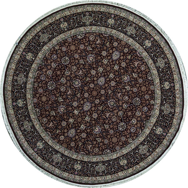 Round Oriental Hand-Knotted Wool Wine/Navy Area Rug