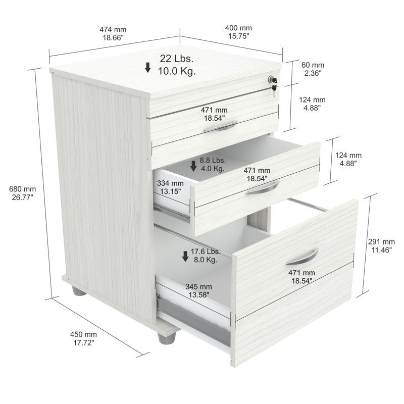 Winston Porter Galgano Locking 3 Drawer Mobile Vertical Filing