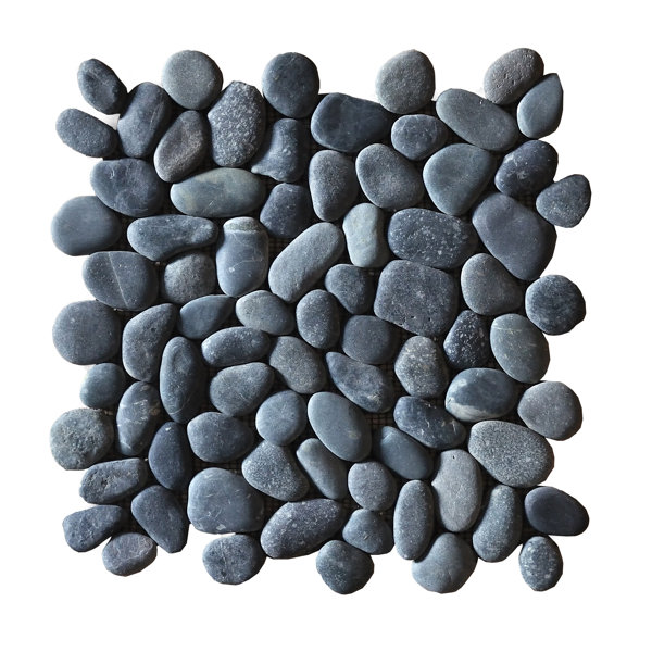 12 x 12 Natural Stone Pebble Tile in Charcoal Gray by Casual Elements