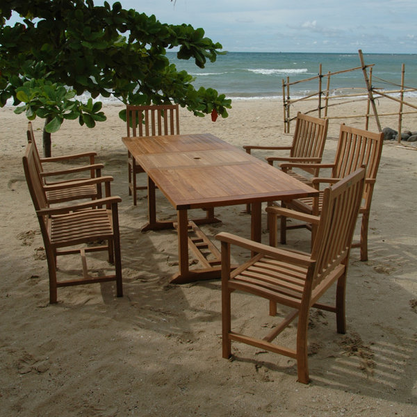 Farnam 7 Piece Teak Dining Set with Cushions by Rosecliff Heights