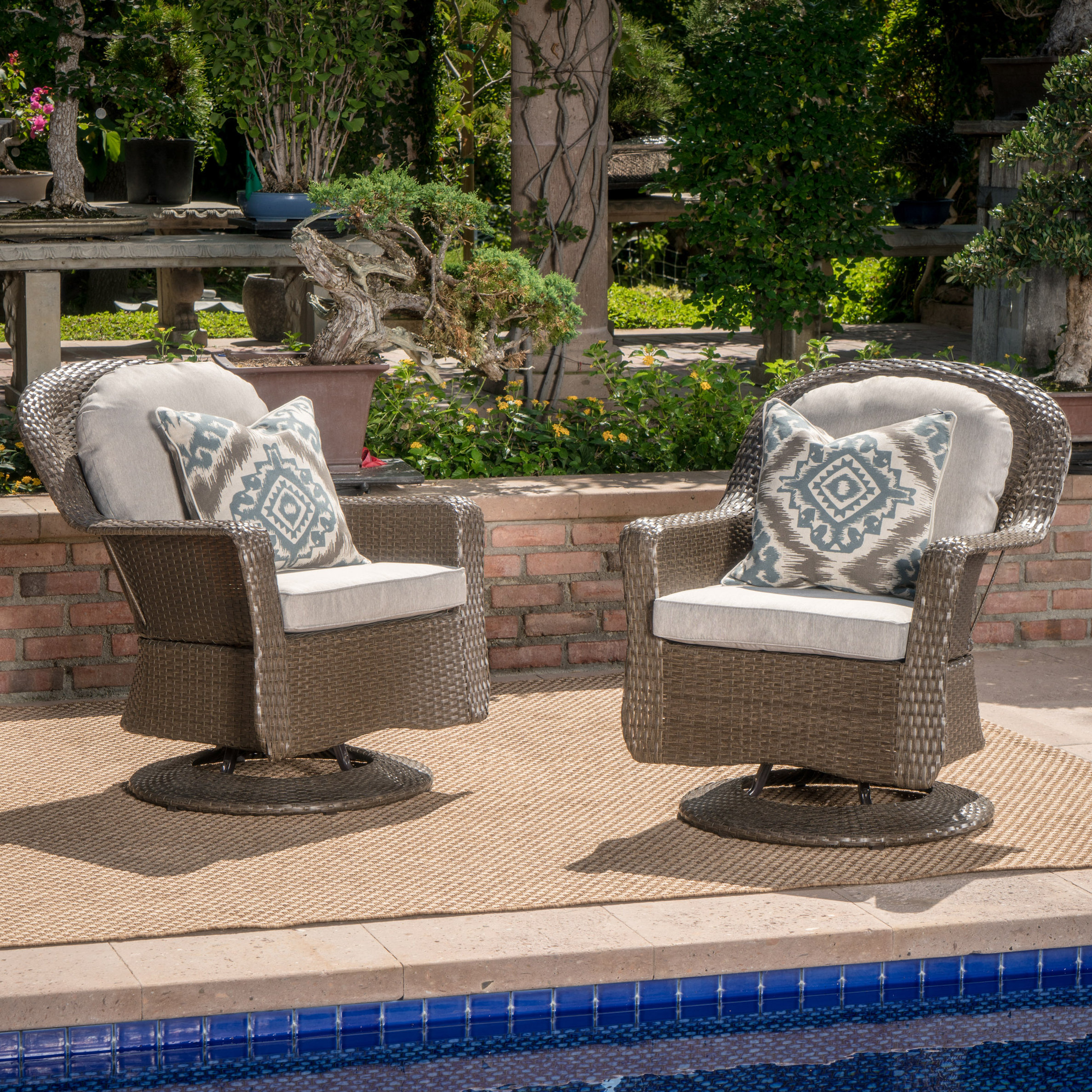 Birch Lane Dearing Modern Outdoor Wicker Swivel Club Patio Chair With Cushions Reviews Wayfair