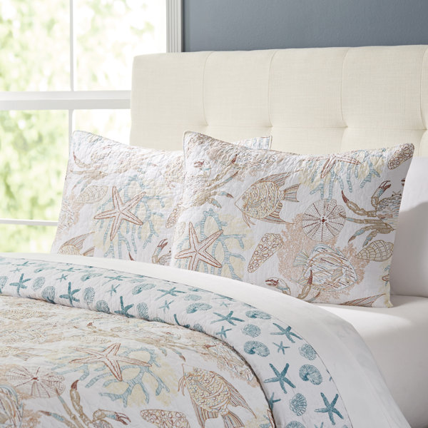 BEAUTIFUL MODERN AQUA BLUE GREY WHITE SCROLL OCEAN BEACH SHORE SOFT QUILT SET