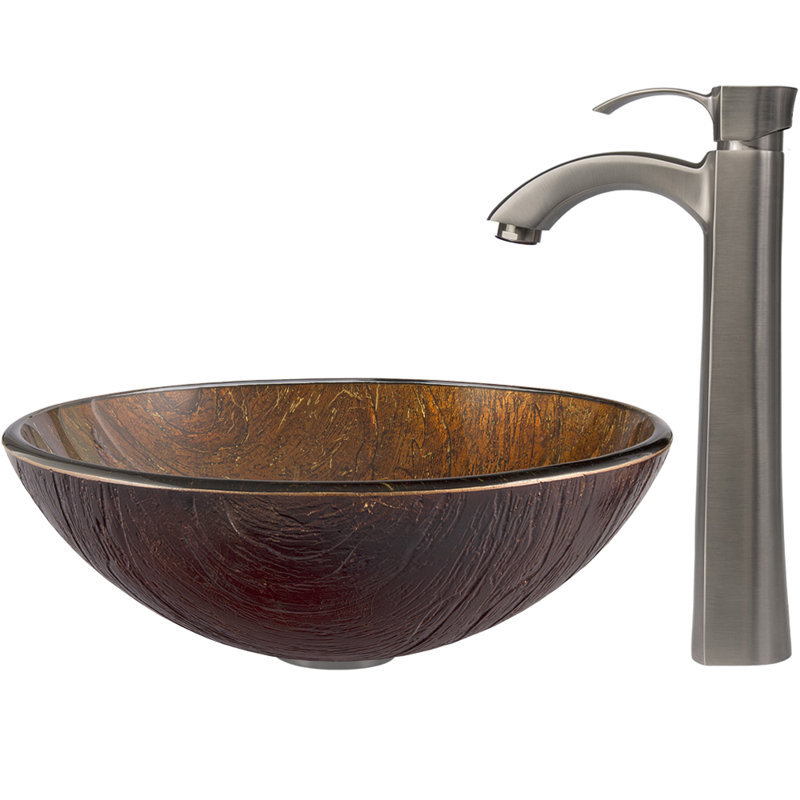 VIGO Kenyan Twilight Glass Circular Vessel Bathroom Sink with Faucet