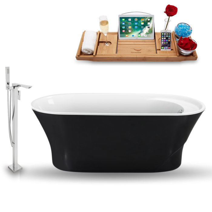 StreamlineBath 59" x 28" Freestanding Soaking Bathtub with ...