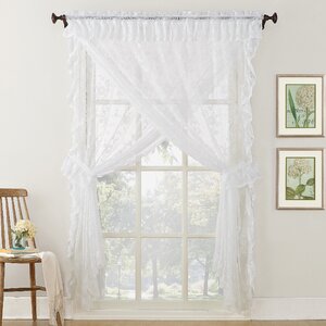Alison Ruffled Floral Lace Sheer Priscilla 5 Piece Curtain Set