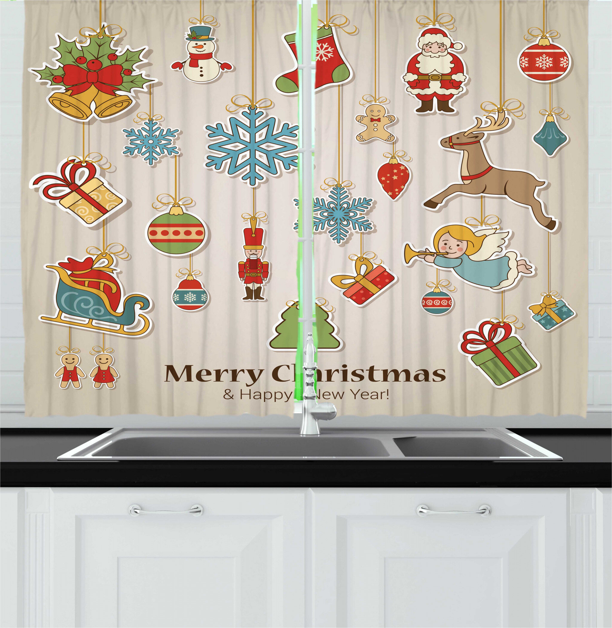 East Urban Home 2 Piece Christmas Kitchen Curtain Wayfair