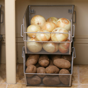 Kitchen Vegetable Storage Bins Wayfair Large Stacking Mesh Storage Bin Set Of 2