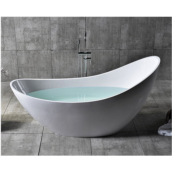 Solid Surface Smooth Resin 73 x 30.75 Freestanding Soaking Bathtub by Alfi Brand