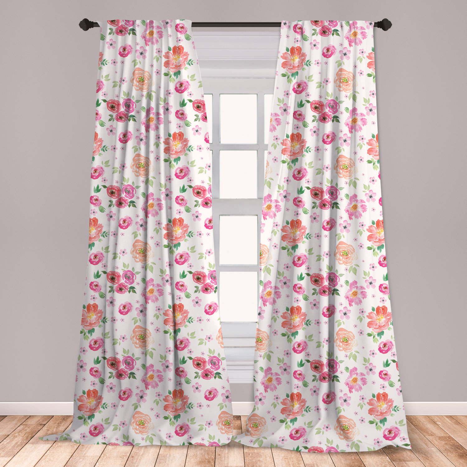 East Urban Home Ambesonne Pale Pink Window Curtains Watercolor Style Rural Meadow Floral Pattern Inspired By Fresh Spring Nature Lightweight Decorative Panels Set Of 2 With Rod Pocket 56 X 95 Multicolor