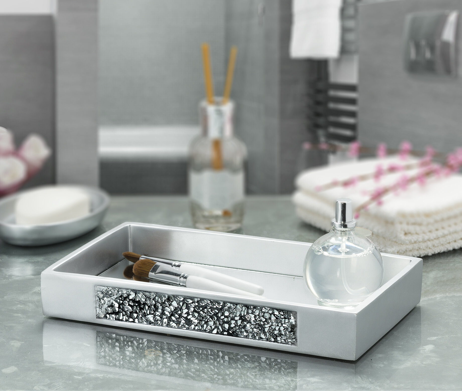 House Of Hampton Silver Mosaic Vanity Bathroom Accessory Tray Reviews Wayfair