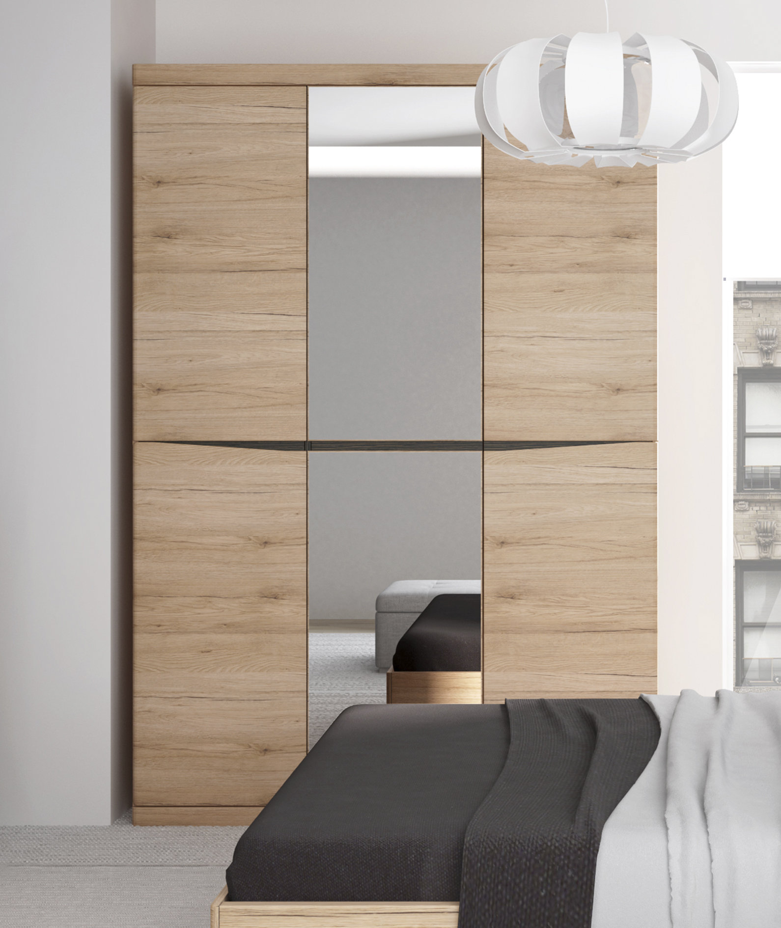 Ebern Designs Egger 3 Door Wardrobe With Centre Mirror Door