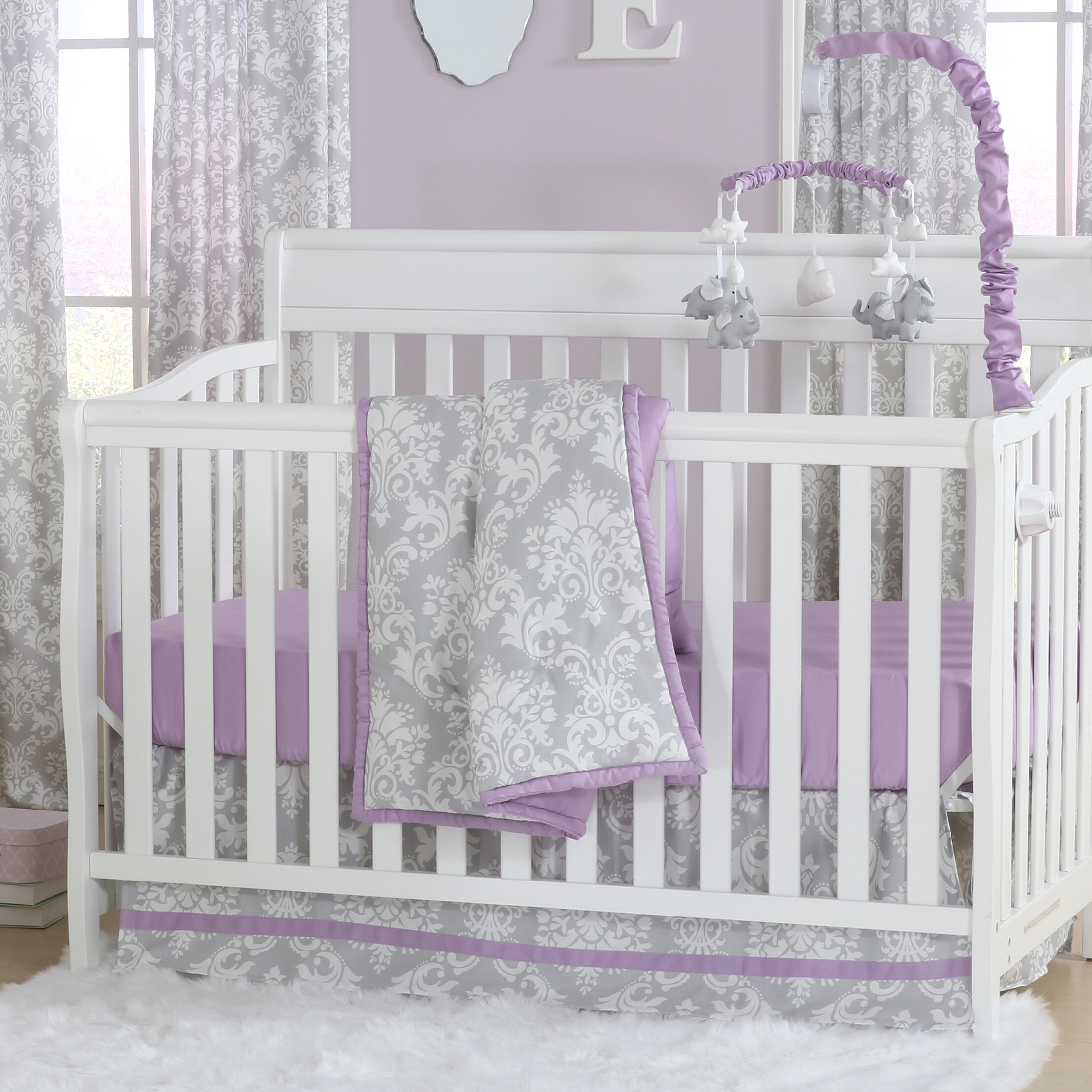 The Peanut Shell Damsel Damask 6 Piece Crib Bedding Set Reviews