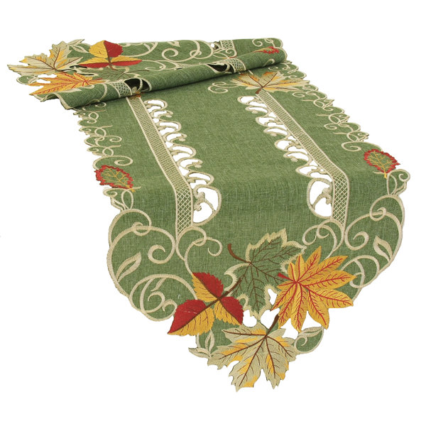 Delicate Leaves Embroidered Cutwork Fall Table Runner by Xia Home Fashions