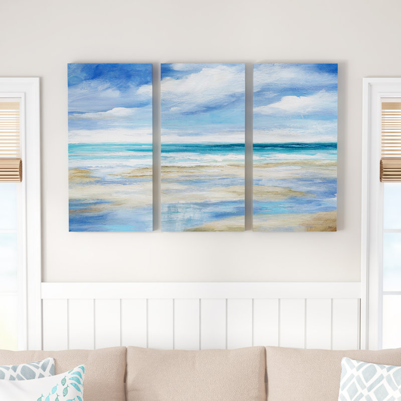 Highland Dunes Washy Coast I 3 Piece Wrapped Canvas Acrylic