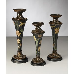 3 Piece Floral Candlestick Set