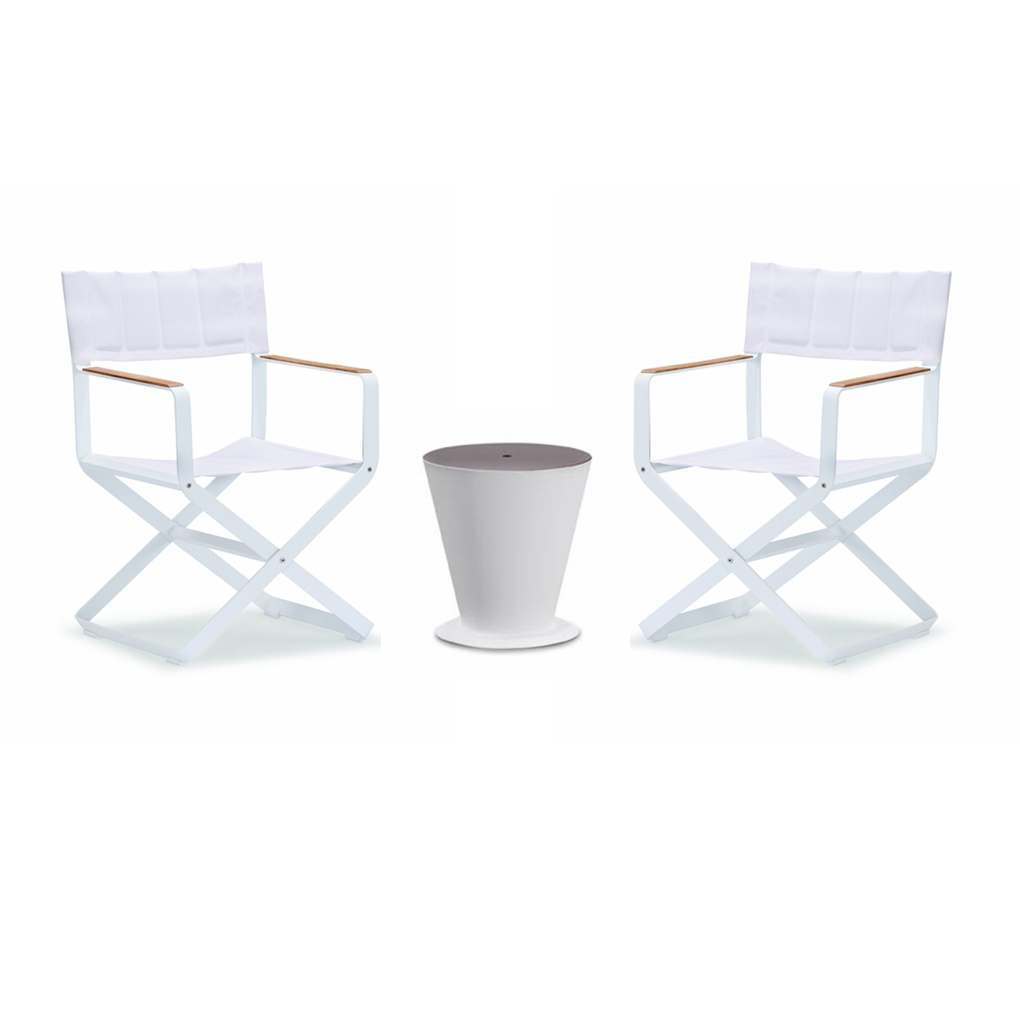 Orren Ellis Villance Outdoor Patio Furniture 3 Pieces Bistro Set 2 Folding Single Chairs And Ice Bucket Matte White Frame Wayfair