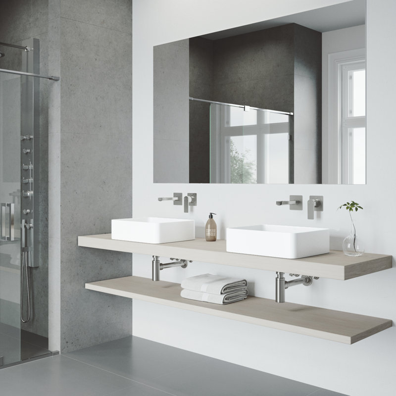Vigo Matte Stone Rectangular Vessel Bathroom Sink With Wall Mount