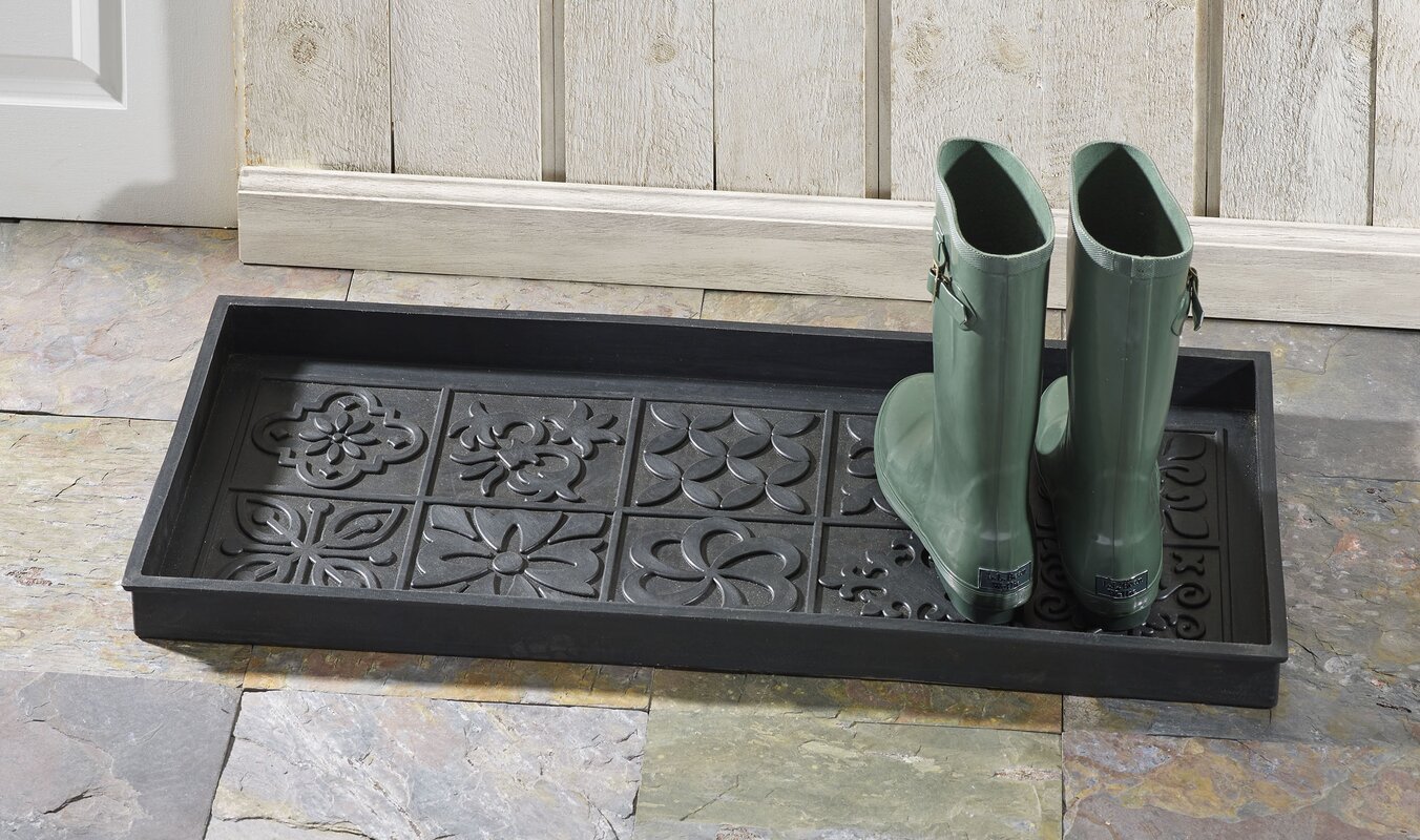 ART & ARTIFACT Rubber Boot Tray Wet Shoe Tray for Entryway Indoor Outdoor  Snow Boot Mat Extra Large Shoe Tray 32 x 16, Black, Damask