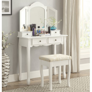 Sanlo Wooden Vanity Set with Mirror by Roundhill Furniture