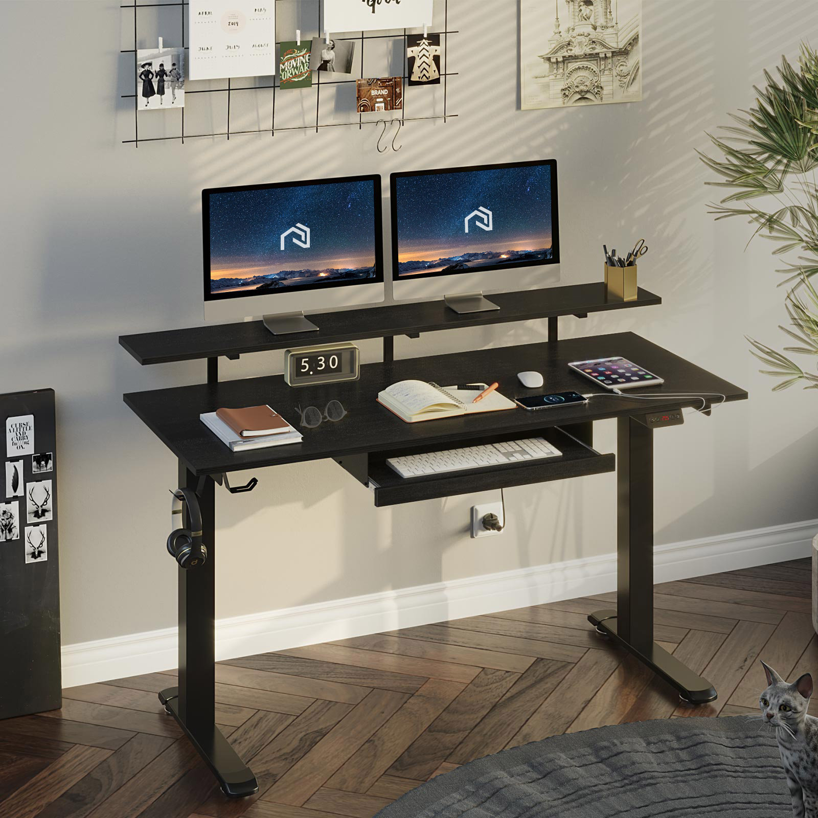 adjustable height desk with keyboard tray