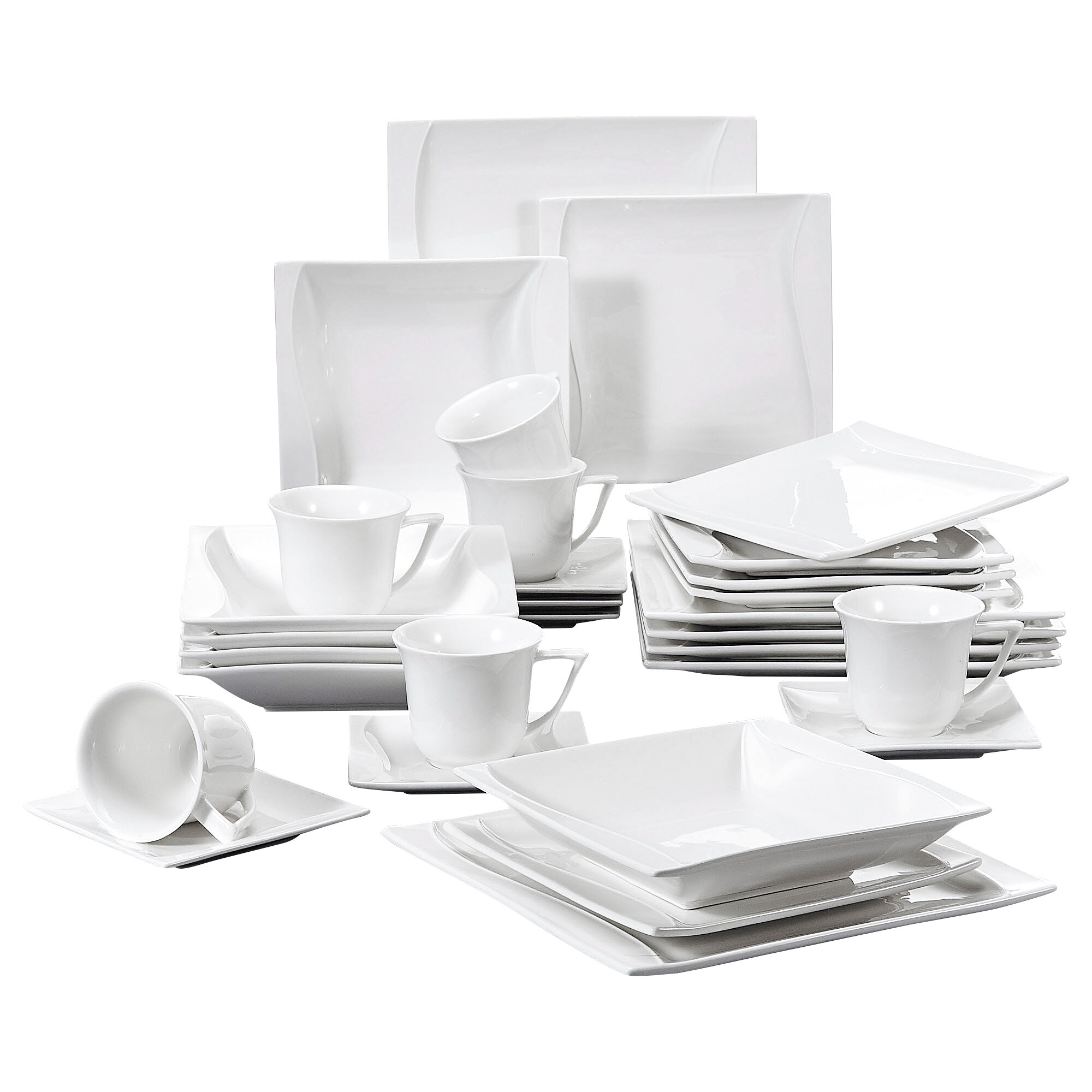 30Pc Dinner Set Crockery Dining Service for 6 Plates Bowls Cup Saucer Dinnerware 