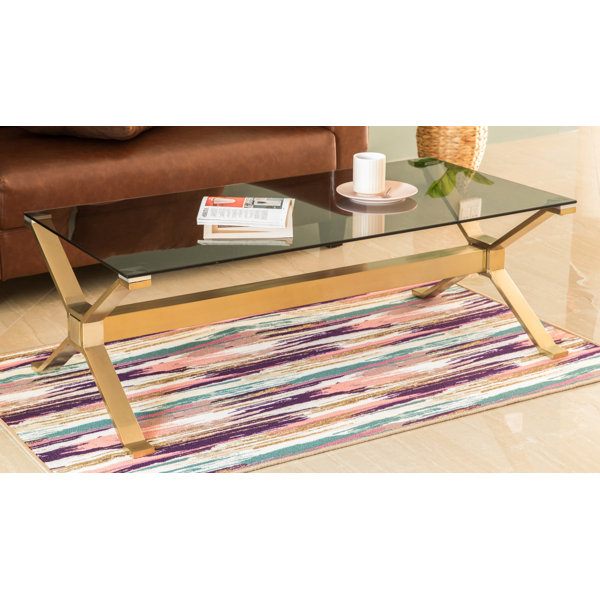 Everly Quinn Rectangular Gold Stainless Steel Metal Smoked Glass Modern Coffee Table Wayfair Gold coffee table round glass modern two tier table dispaly brass metal legs cocktail table tea table accent table storage mesh shelf contemporary family room living room. rectangular gold stainless steel metal smoked glass modern coffee table