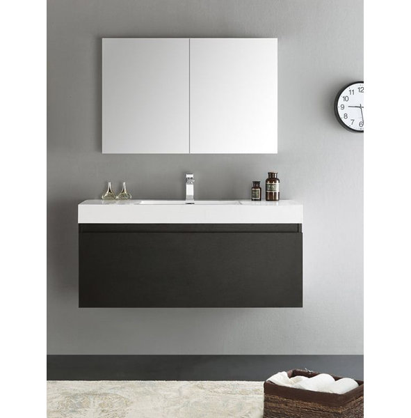 Senza 48 Mezzo Single Wall Mounted Modern Bathroom Vanity Set with Mirror by Fresca