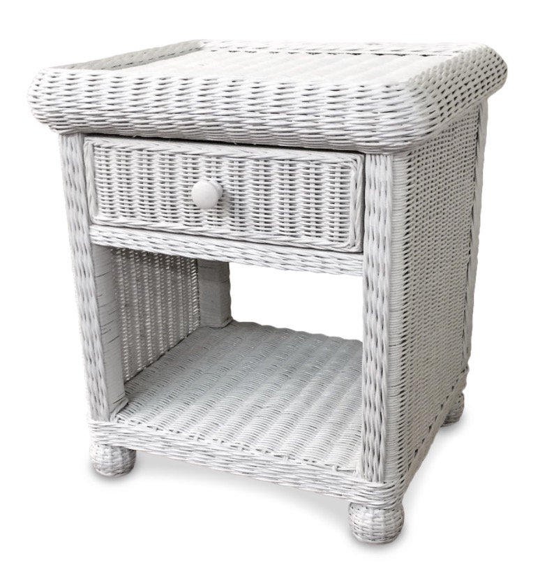 Bay Isle Home Watkins 1 Drawer Wicker Rattan Nightstand In White Painted Reviews Wayfair