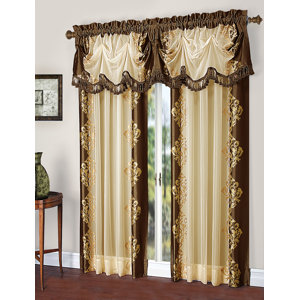 Weise Embroidered Damask Room Darkening Rod Pocket Curtain Panels (Set of 2)