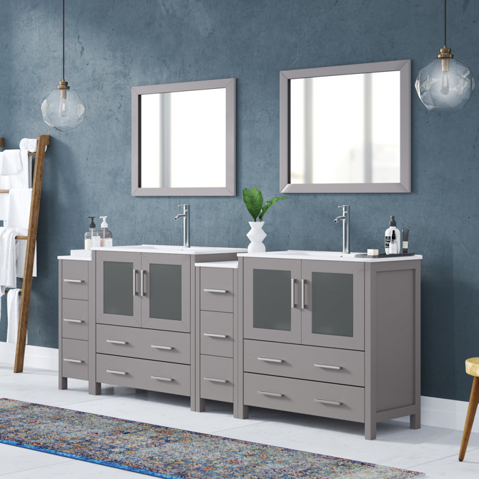 Wrought Studio Boyes 96 Double Bathroom Vanity Set With Mirror Double Bathroom Vanity Set With Mirror