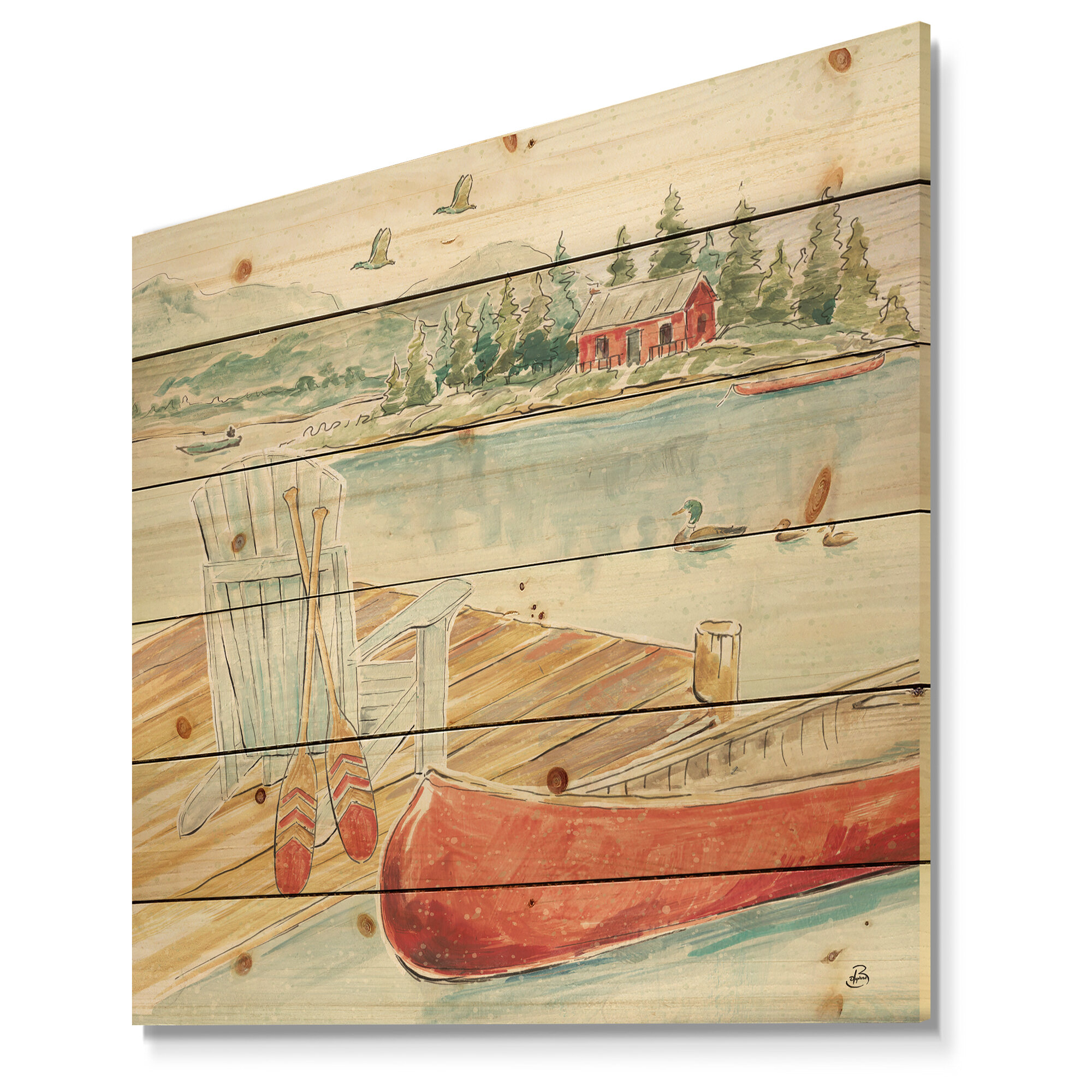 East Urban Home Lake House Lake House Canoes Iii Print On Wood Wayfair