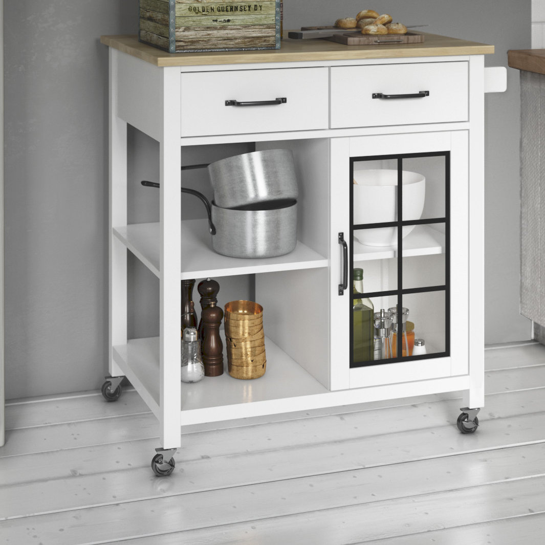 August Grove Wommack Rolling Kitchen Cart With Solid Wood Top August Grove Wommack Rolling Kitchen