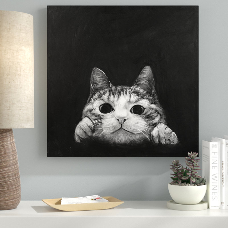 Ebern Designs Curious Cat Oil Painting Print On Wrapped Canvas