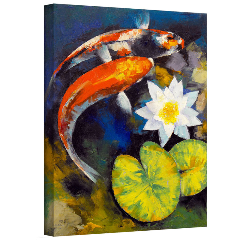 Charlton Home Koi Fish And Water Lily Painting Print On Wrapped