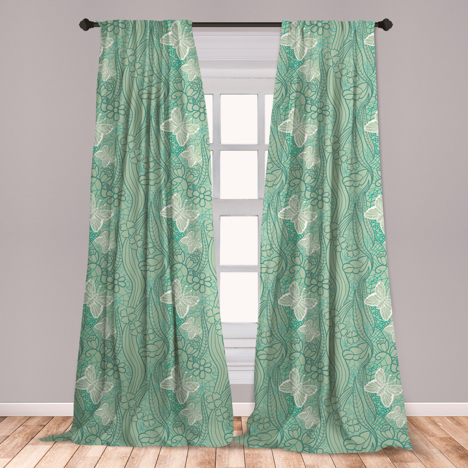 East Urban Home Ambesonne Green 2 Panel Curtain Set Lace Style