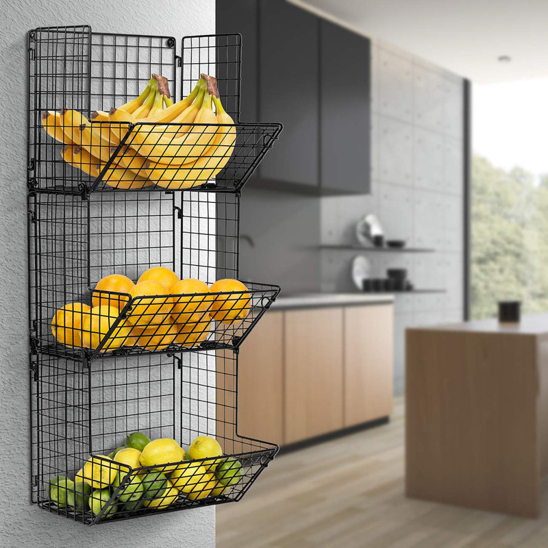 Williston Forge 3 Tier Fruit Stand Wall Mount Kitchen Storage