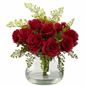 Rose and Maiden Hair Floral Arrangement with Vase