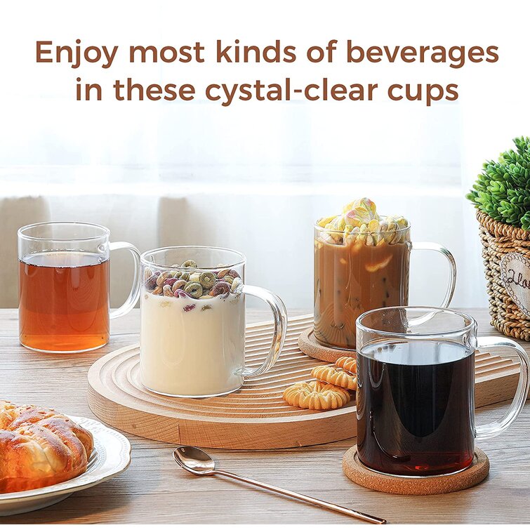 Set of 4 ,14-oz Clear Borosilicate Glass Coffee Cups,Lead-Free Glass Coffee Mugs 