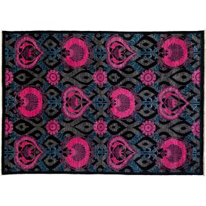 One-of-a-Kind Arts and Crafts Hand-Knotted Black/Pink Area Rug