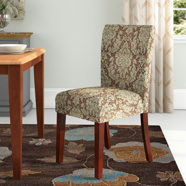 Thorsen Upholstered Damask Parsons Chair In Brown/Beige (Set Of 2) By Charlton Home