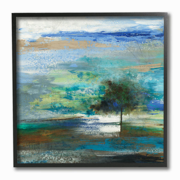Winston Porter Single Tree In A Smeared Blue And Green Abstract