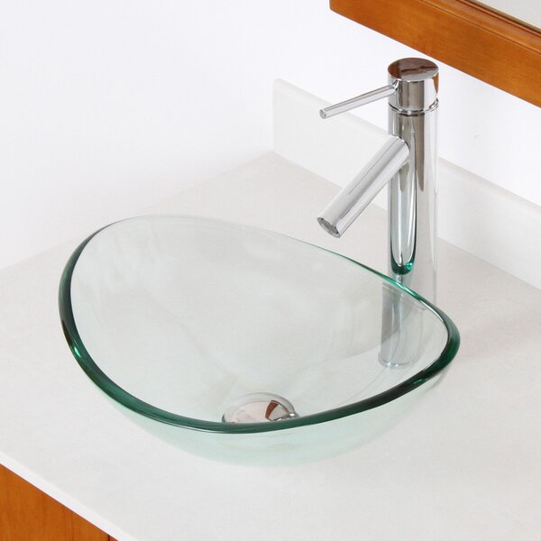 Mini Tempered Glass Oval Vessel Bathroom Sink by Elite