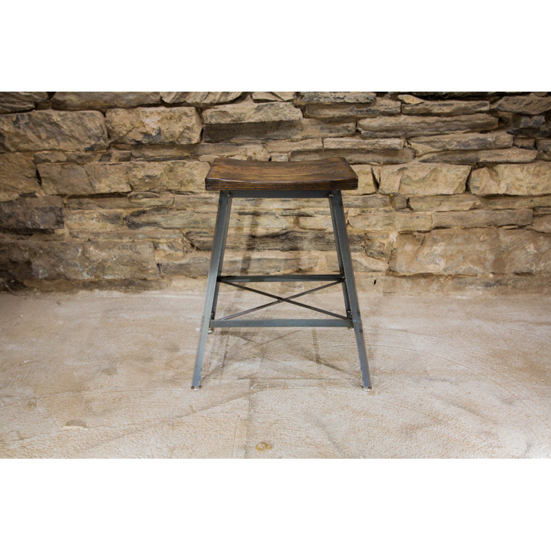 The Strong Oaks Woodshop Industrial Chic Reclaimed Wood Saddle Bar Counter Stool Wayfair